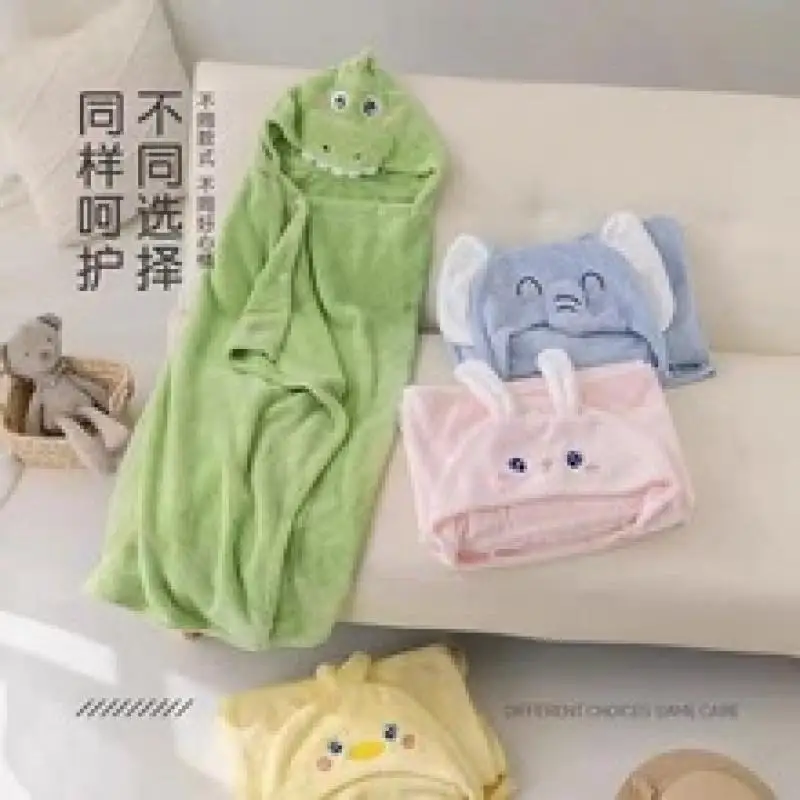 2025new baby bath towel warm soft skin absorbent quick drying bathrobe cartoon animal hat cloak portable creative showersupplies