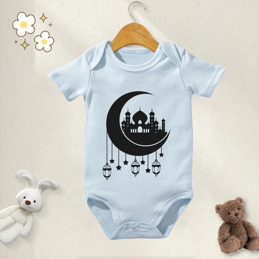 My First Ramadan Moon Pure Cotton Baby Onesie Bodysuit for 0 To 12 Months Newborn Short Sleeves Romper Onesies Baby Clothes