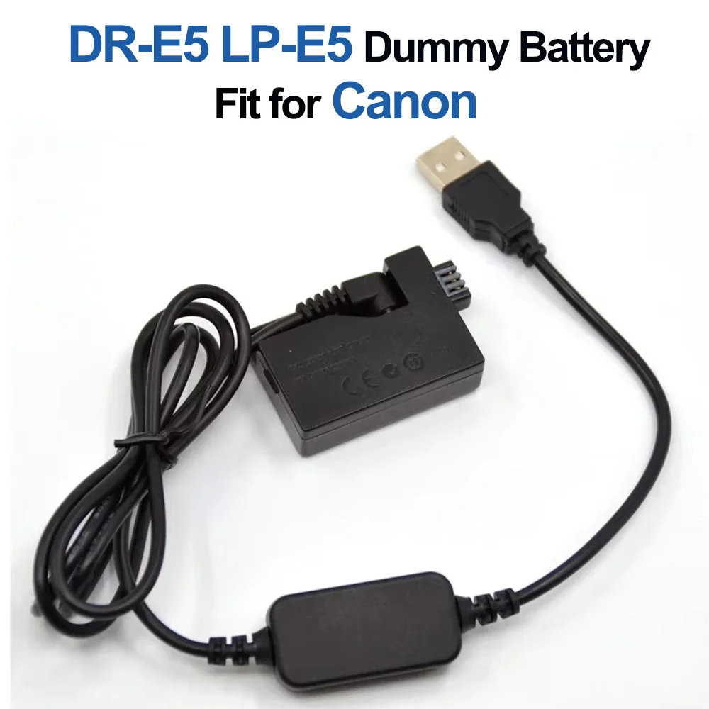 

LP-E5 LPE5 Dummy Battery DR-E5 DC Coupler USB to DC Cable Fit for Canon EOS 450D 500D 1000D Rebel XSi XS Kiss F X2 X3 T1i Camera