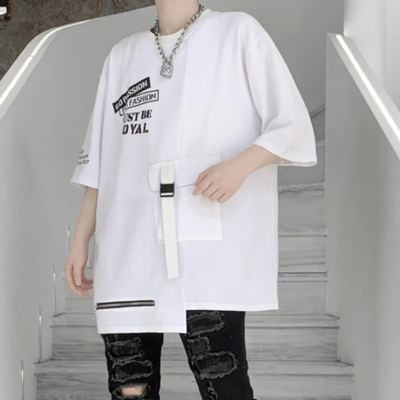 HKSH 2026 Summer New Men Tide Pocket Decorative Printed Short Sleeve T-shirt Loose Trendy Round Neck Half Sleeve Top Ins HK19894
