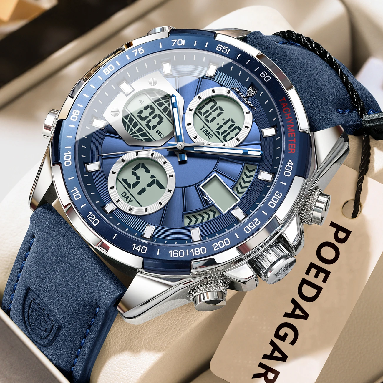 POEDAGAR LED luxe hommes montre-bracelet à Quartz étanche lumineux semaine Date numérique homme horloge alarme mode électronique montres pour hommes