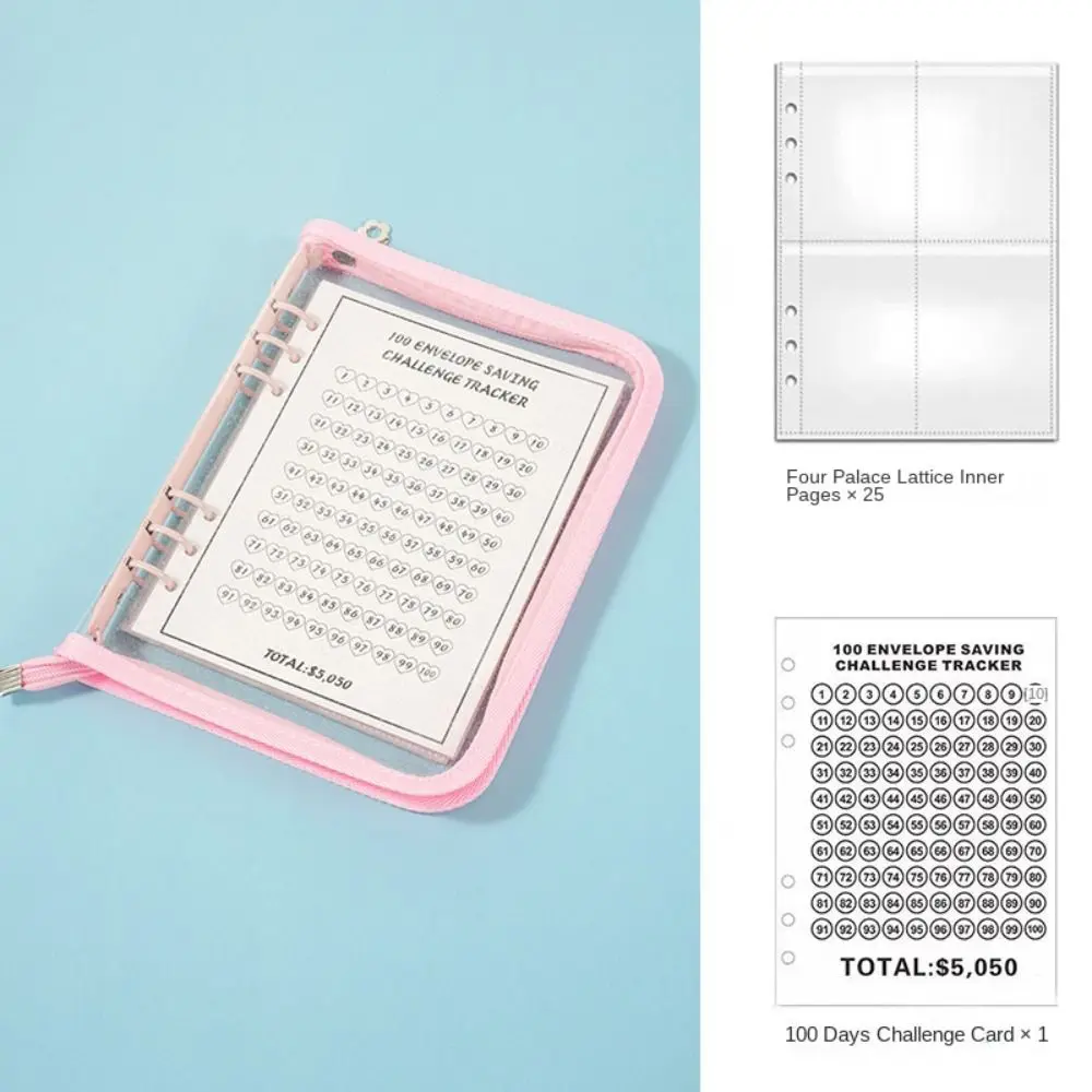 Tear Resistant 100 Days Envelope Challenge Waterproof Clear Loose-leaf Notebook Set Kawaii Durable Savings Challenges Book
