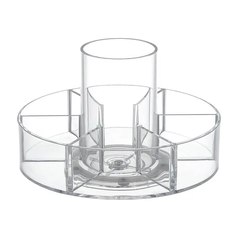 Cosmetic Storage Organizer Rotating 6 Grid Desktop Storage Box 360 Degree Rotation Acrylic Makeup Organizer Clear Storage With