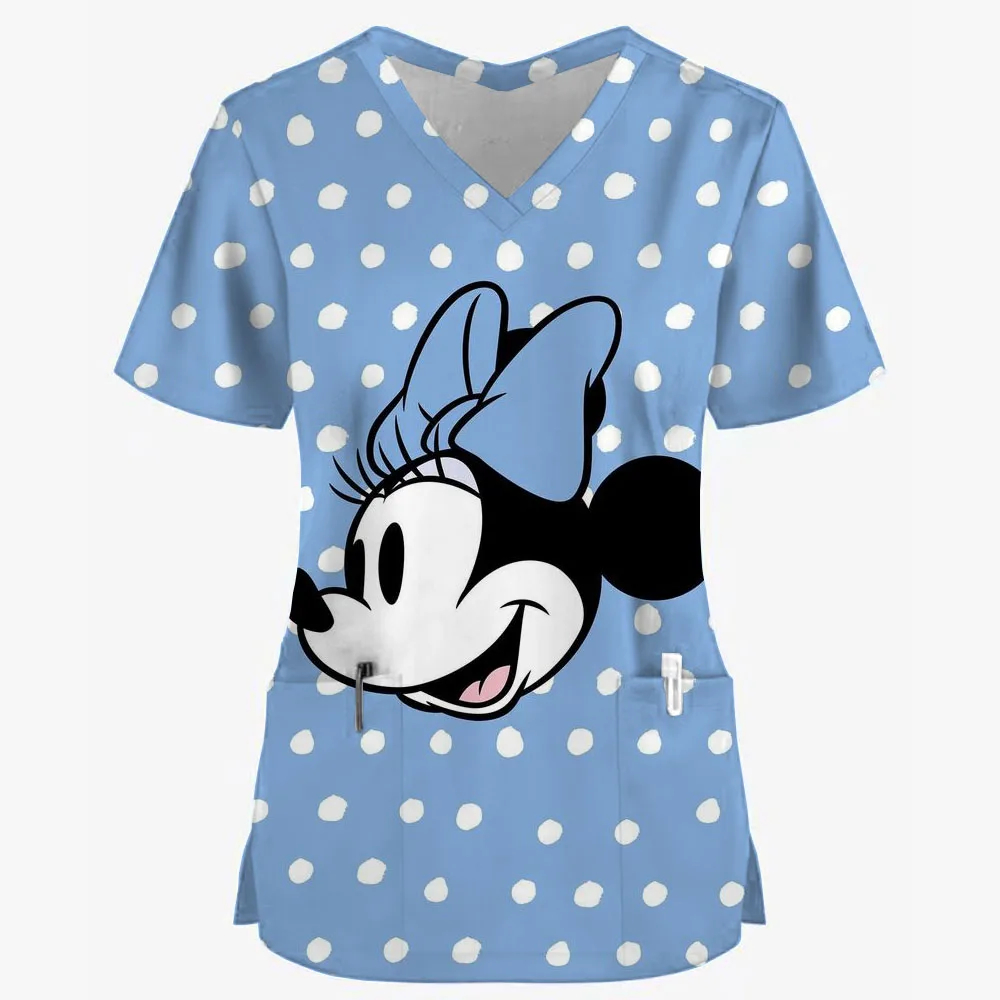 Disney Mickey Stitch Print ​medical uniforms women Nurse Accessories Clinical Uniform Dentist work blouse vet spa Scrub Tops ﻿