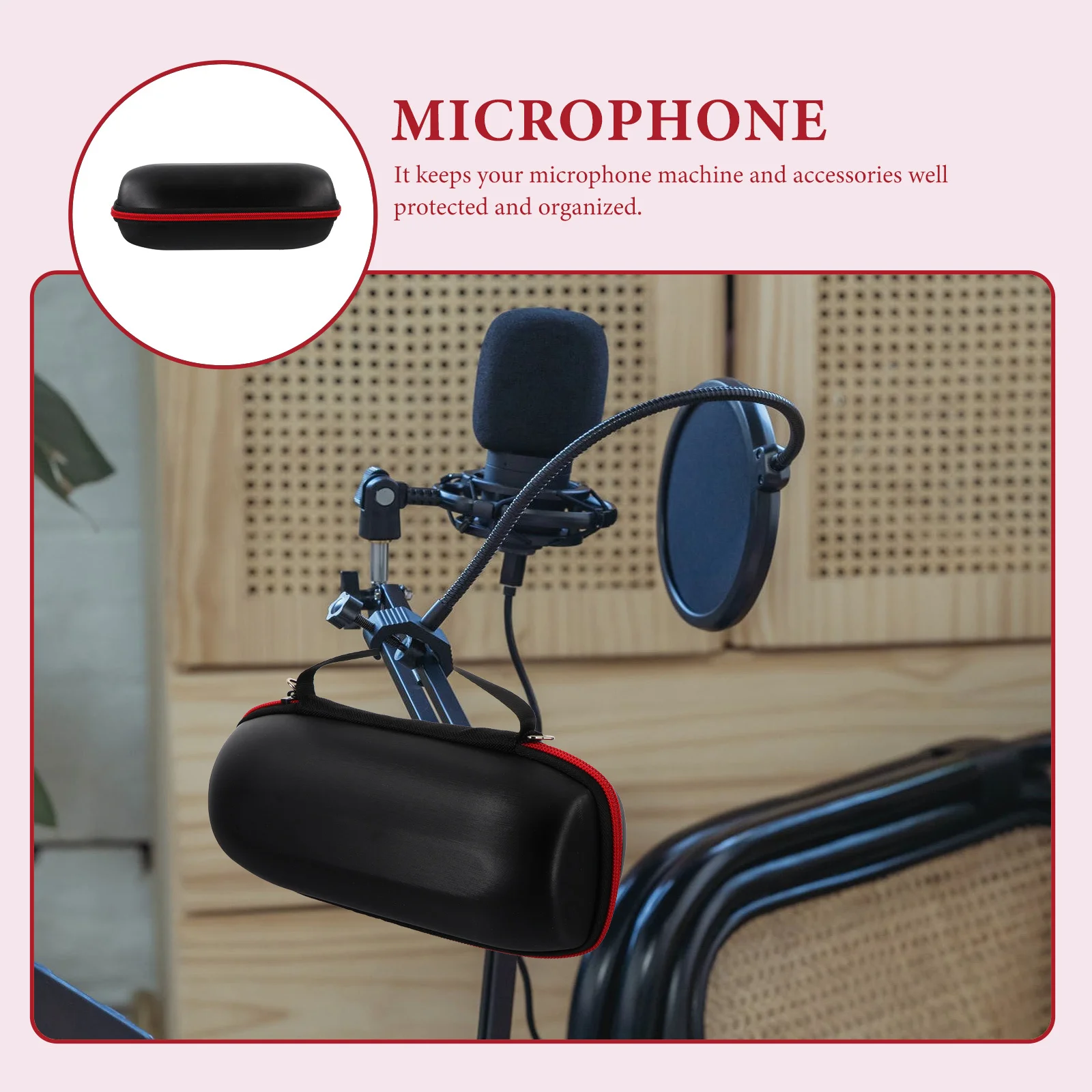 

Wireless Speaker Portable Carrying Case Black Storage Bag Eva Shockproof Mic Protective Pouch Durable Organizer with Lanyard