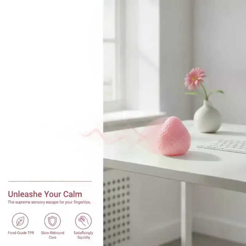 1Pc Stretchable Strawberry Sensory Fidget Toy Realistic Fruit Shape Stress Relief Toy for Travel Commute Relaxation