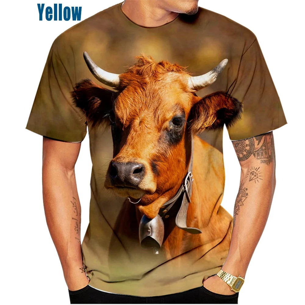 

New Fashion Cow 3D Printing Summer Casual T-shirt Men's and Women's Fun Shirt Animal Print Short-sleeved T-shirt Top