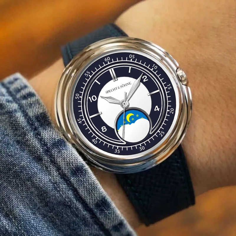 

Новые креативные часы Specht & Söhne Moon Phase для мужчин, кварцевые часы 50 м, водонепроницаемые, из натуральной кожи, с сапфировым стеклом, Reloj Hombre