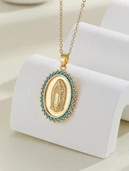 YYD Fashion Copper Colored Zircon Jesu Pendant Neckalce for Women Jewelry Gift Stainless Steel Chain Waterproof