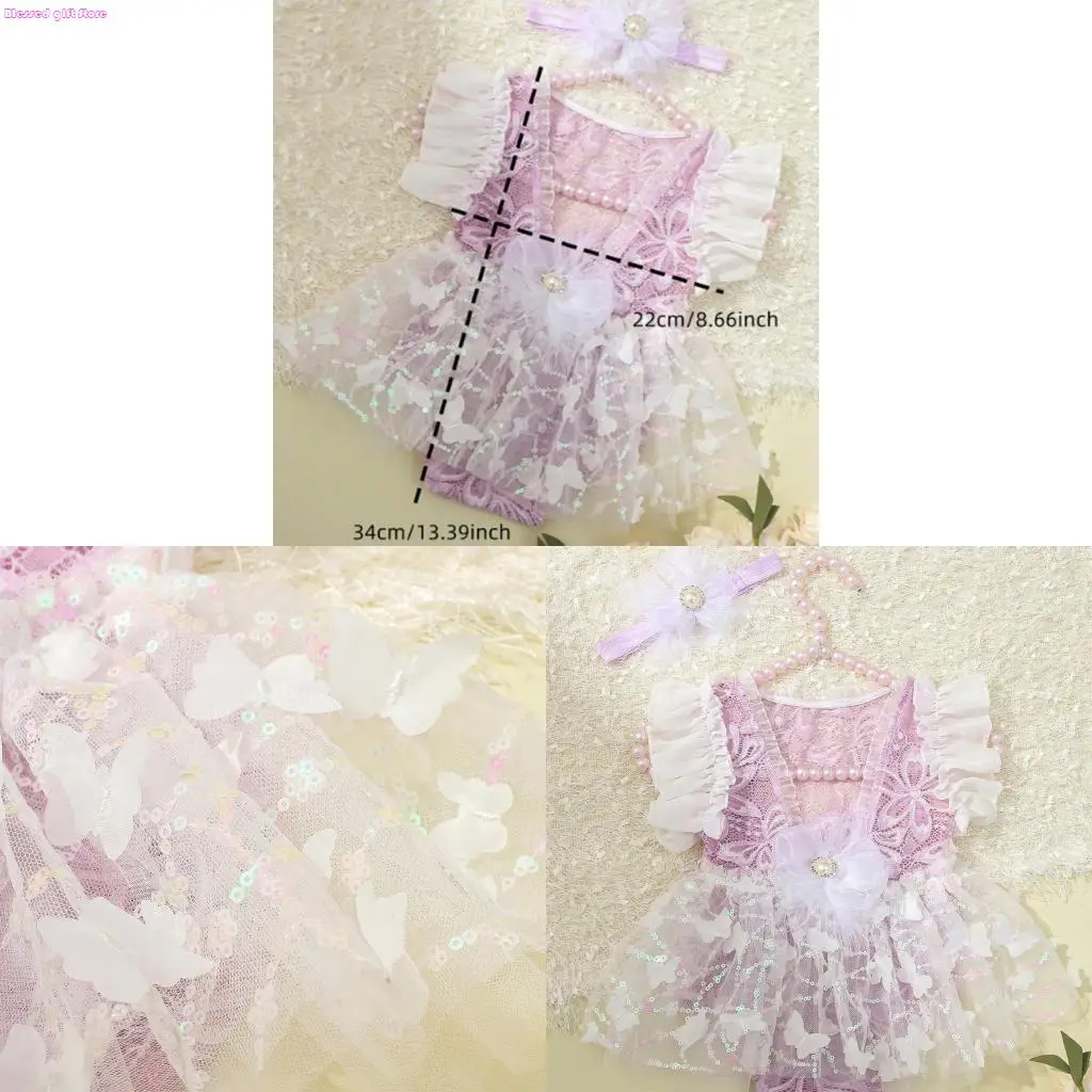 D0JC Newborn Girl Photo Studio Prop Soft Tulle Dress Elastic Flower Band Photography Set