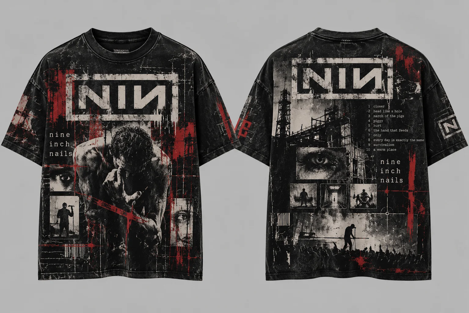 Nine Inch Nails Vintage Band T‑Shirt,Industrial Rock Graphic Tee,Grunge Aesthetic Y2K Gothic Streetwear Retro Concert Merch Top