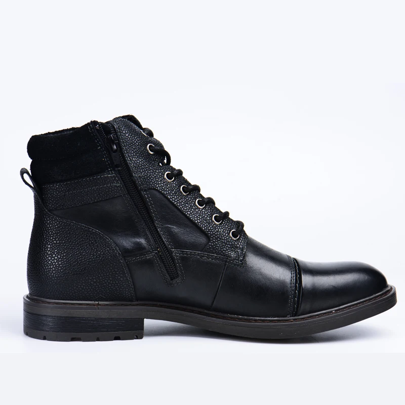 ZFTL New Men Boots Winter boots genuine leather handmade big size Black man casual lace-up boots Non-slip warm boots 2024