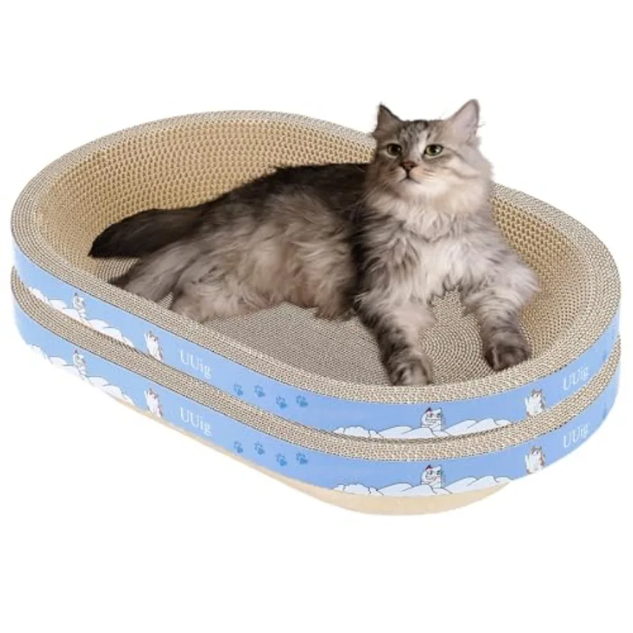 

2pcs Large Oval Cat Scratching Board 23.6x14.9 inches Cardboard Cat Scratch Pad Bed for Indoor Cats with Catnip Brown