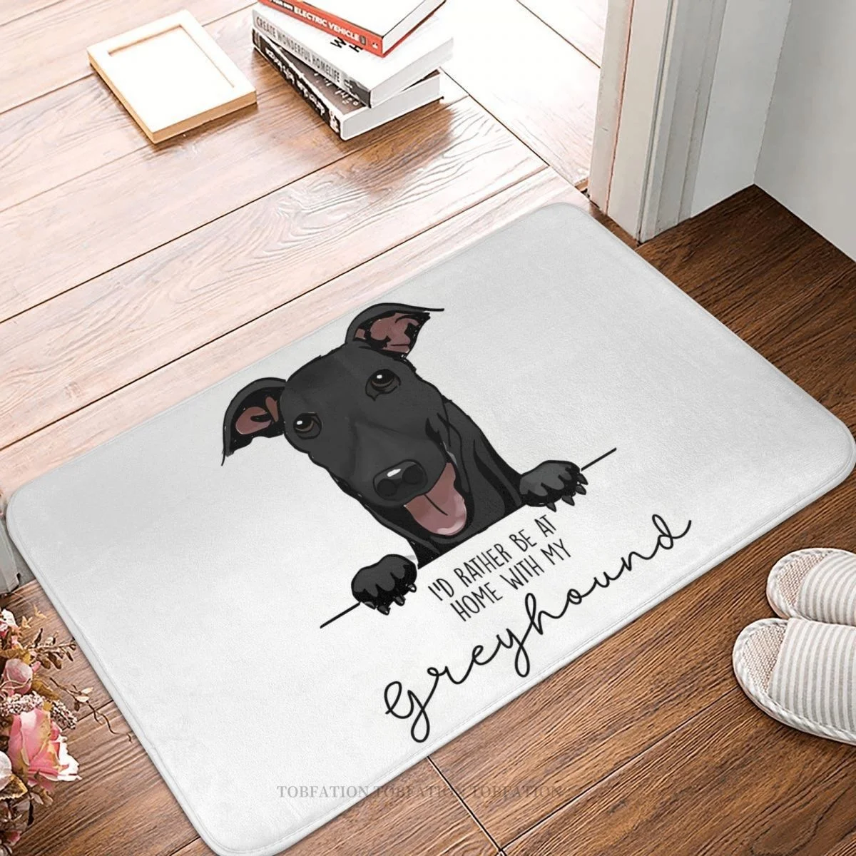 Greyhound Ears Dogs Bathroom Mat Id Rather Be At Home With My Doormat Flannel Carpet Outdoor Rug Home Decor