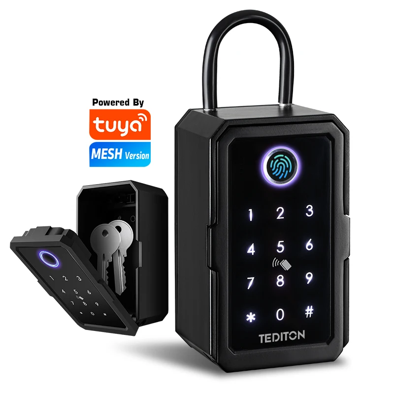 

Hot Selling Tuya App Waterproof Outdoor Wall Mounted Strong Fingerprint Code Smart Key Lock Box