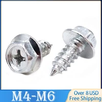 5 -10 Uds 304 tornillo hexagonal Phillips autorroscante de acero inoxidable tornillos de cabeza cruzada con brida Hexagonal clavo de madera M3 M4 M5 M6