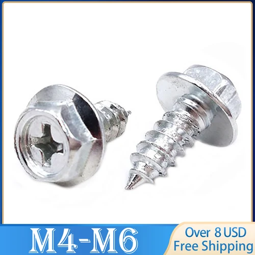 5 -10 Uds 304 tornillo hexagonal Phillips autorroscante de acero inoxidable tornillos de cabeza cruzada con brida Hexagonal clavo de madera M3 M4 M5 M6