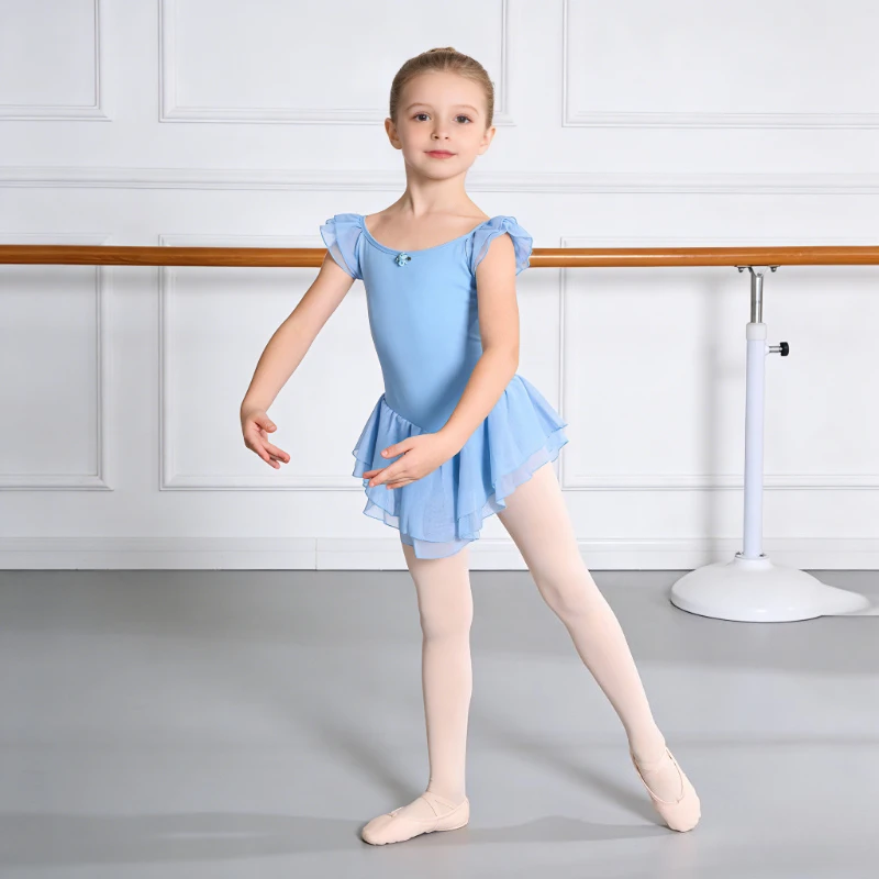 

Kids Ballet Dress Girls Dance Leotard Flutter Sleeve Mesh Tutu Dance Class Performance Size 105-170cm Toddler Ballerina Costume