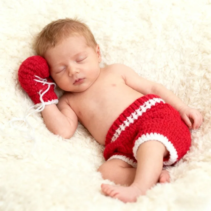 2pcs/setNewborn Boxing Photo Prop Set-Handmade Crochet Costume with Gloves for Creative Baby Photoshoots.baby newborn items bebe