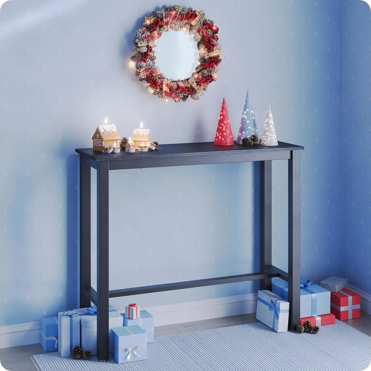 

Водостойкий барный стол 43 дюйма, черная металлическая рама, простая сборка для кухни, столовой, гостиной