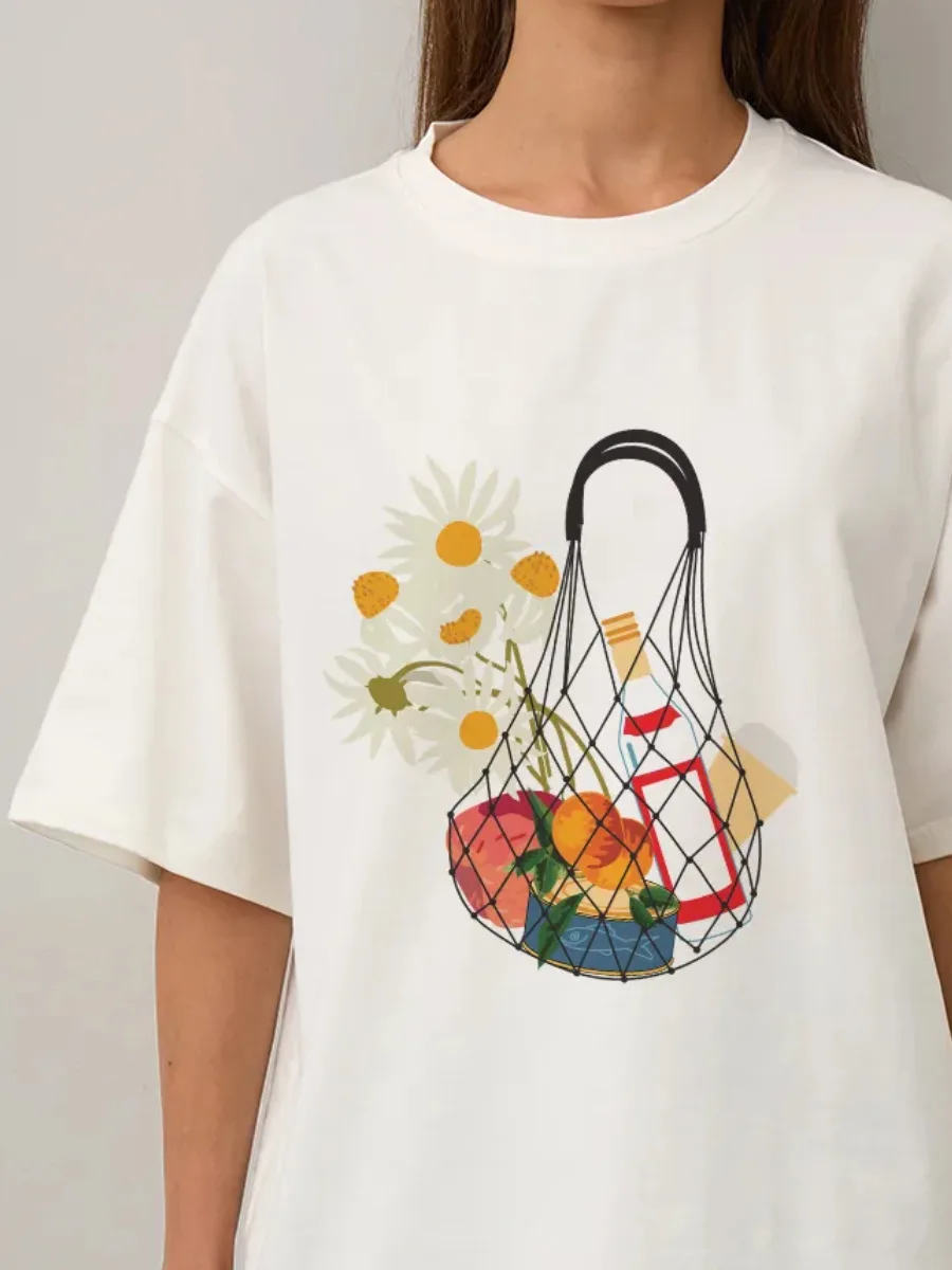 2026 Summer New Women's Fashion Cotton T-Shirt Lazy Style Fun Fresh Printed Short-Sleeve Top Ins Trendy Casual Tee