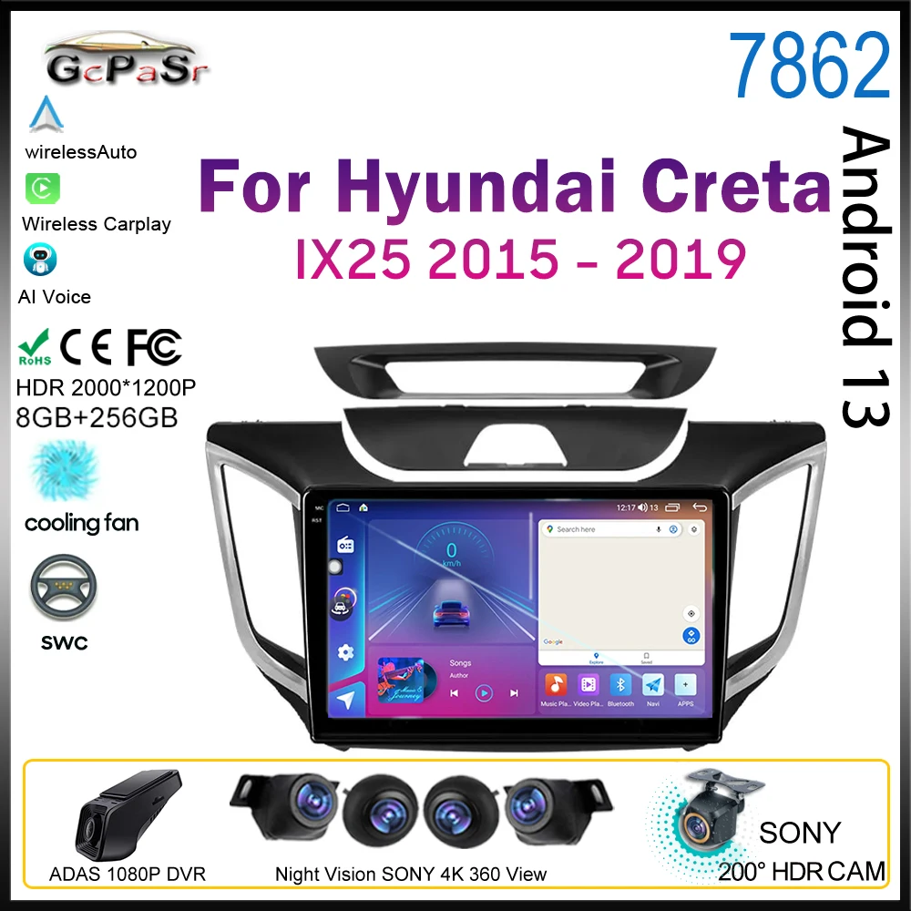 

Android 13 For Hyundai Creta IX25 2015 - 2019 Car Radio Multimedia Video Player Navigation GPS Auto Carplay Dash Cam 5G DSP BT