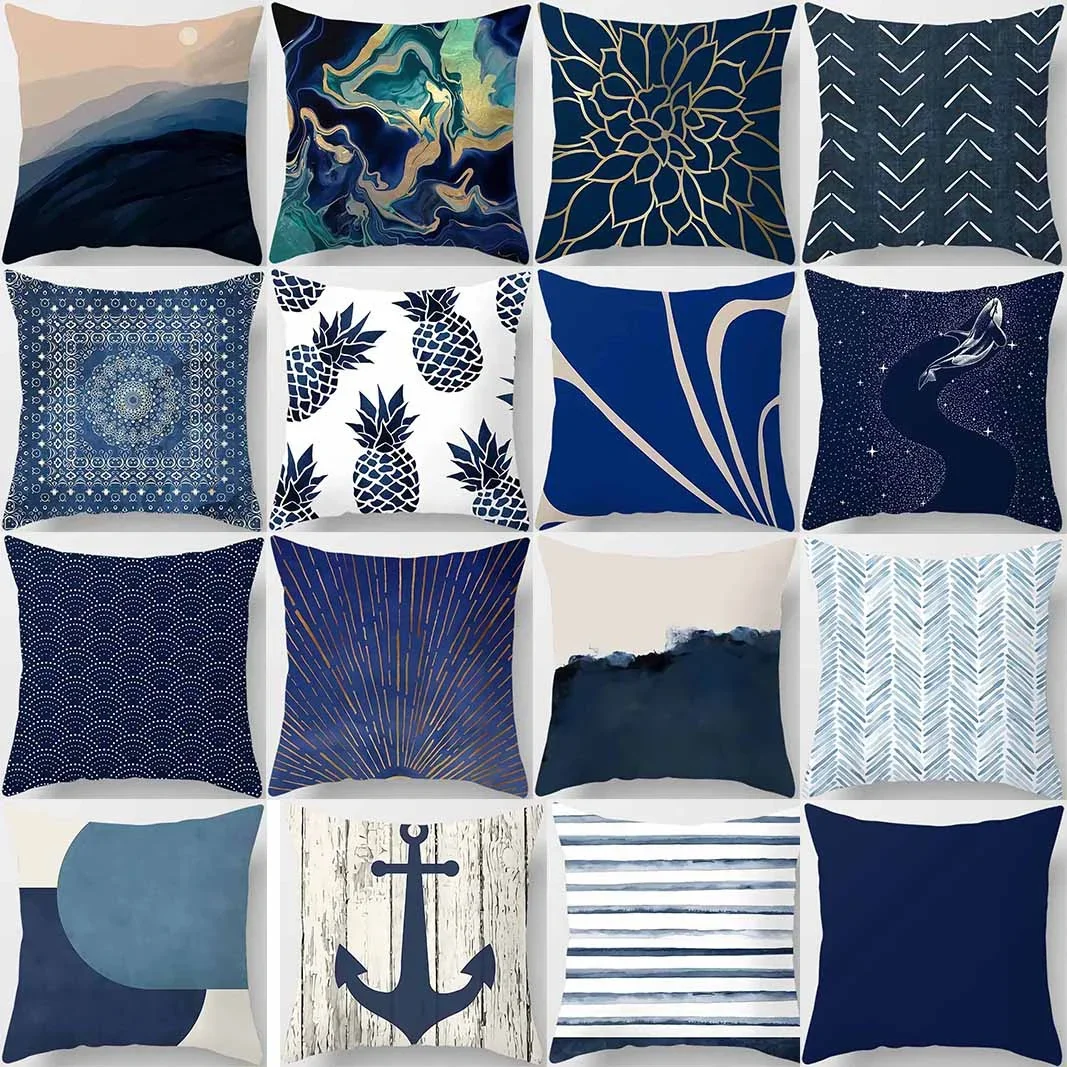 

Blue tone printing square pillowcase, home decoration, car sofa cushion cover 60X60CM funda de almohada