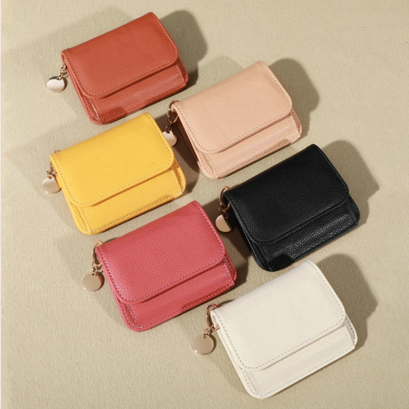 Solid Wallet Color Coin Card Key Lipstick  Multicolor Pu Leather Purse Casual Cowhide Mini Purse For Ladies