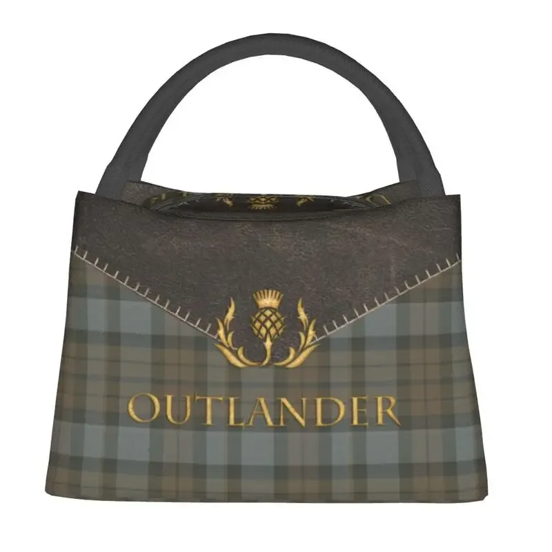 Outlander Leather And Tartan Resuable Lunch Box for Women Leakproof Scottish Art Cooler Thermal Food Insulated Lunch Bag