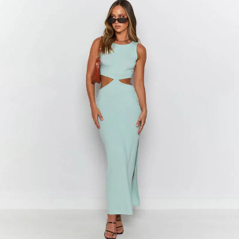 Summer Sexy Hollow out Long Dress Women Sleeveless Streetwear Bodycon Dress Party Elegant y2k Birthday Club Sundress