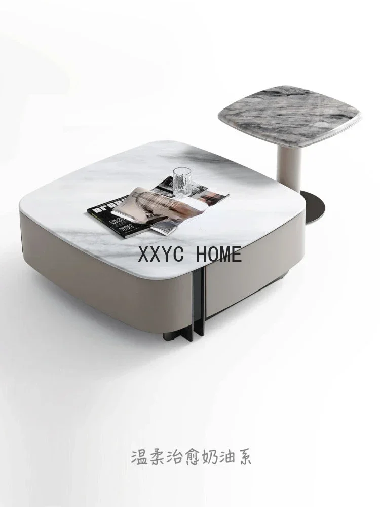 Mesa de centro quadrada de mármore luz luxo moderna sala de estar casa mesa de centro combinação de armário de tv