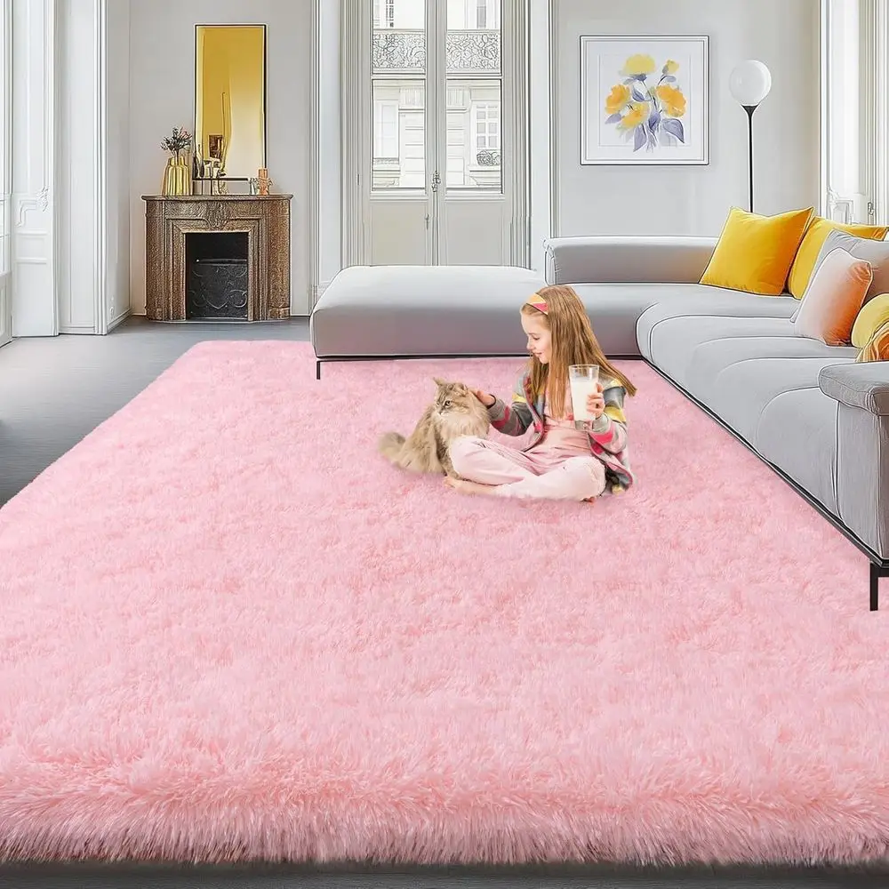 

Fluffy Pink Shag Rugs, 8x10 for Living Rooms, Soft Shaggy Carpets for Bedrooms, Kids & Dorms
