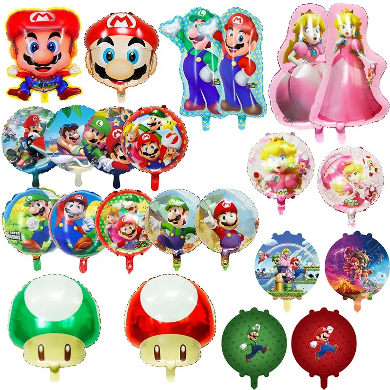 Super Mario Cartoon Latex Aluminum Film Balloon Children's Birthday Party Decoration Props Yoshi Peach Figure Balloon Toys Gifts