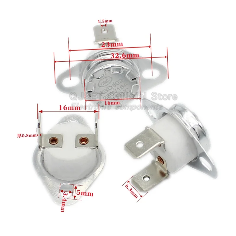 KSD302 16A /250V 40-300도 세라믹 KSD301 평상시 닫힘 열 스위치 온도 조절기 45 ℃   85 ℃   95 ℃   135 ℃   160 ℃   185 ℃   220 ℃