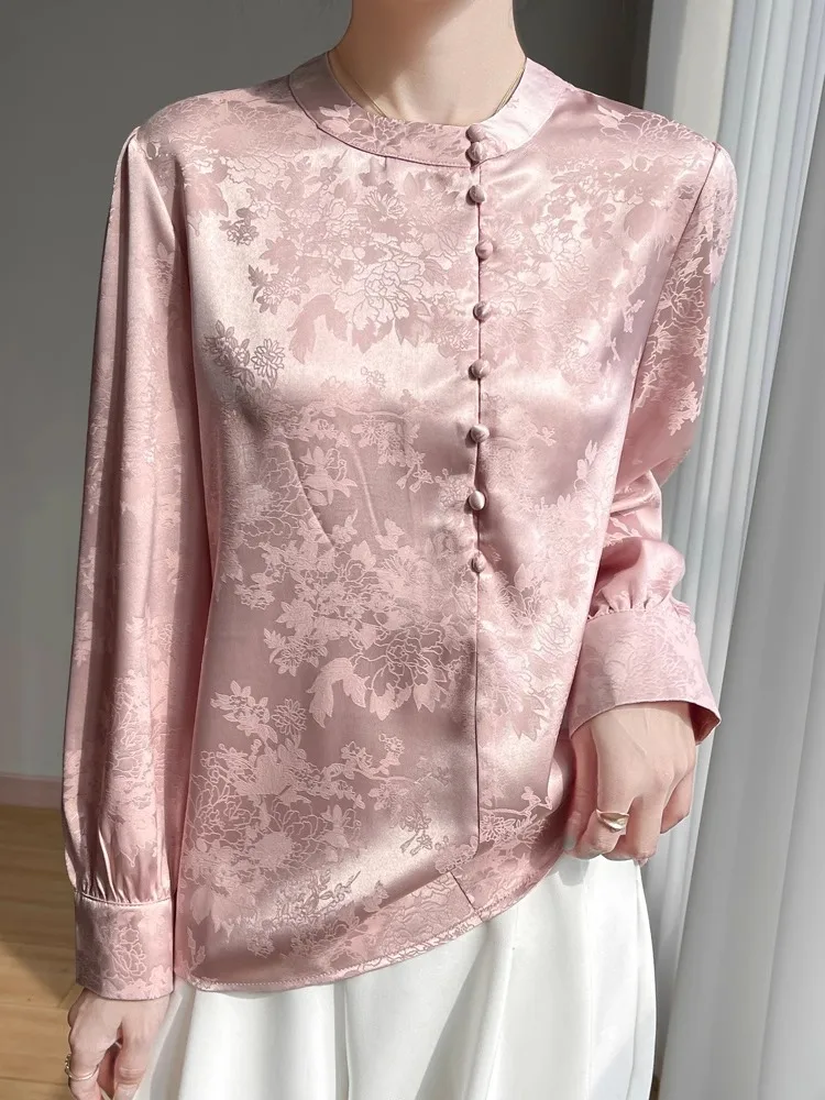 Spring 2025 New Sle Chinese National Faion Satin Print irt Long Sve Versatile Faionable Button up High End Feeling