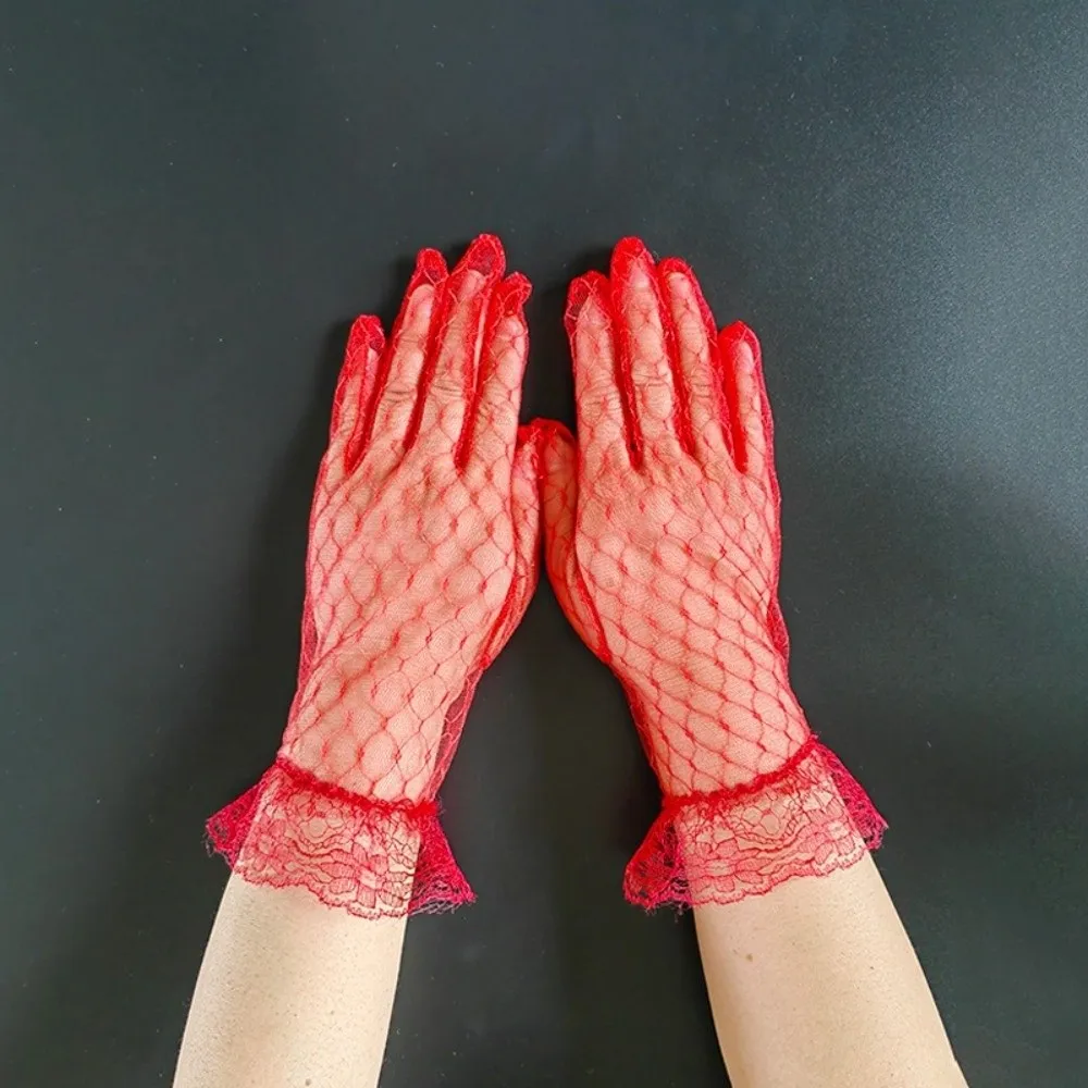 

1 Pair Elegant Retro Lace Gloves Short Length Sheer Mesh Mesh Gloves Elastic Thin Mittens Cosplay Performance Accessories