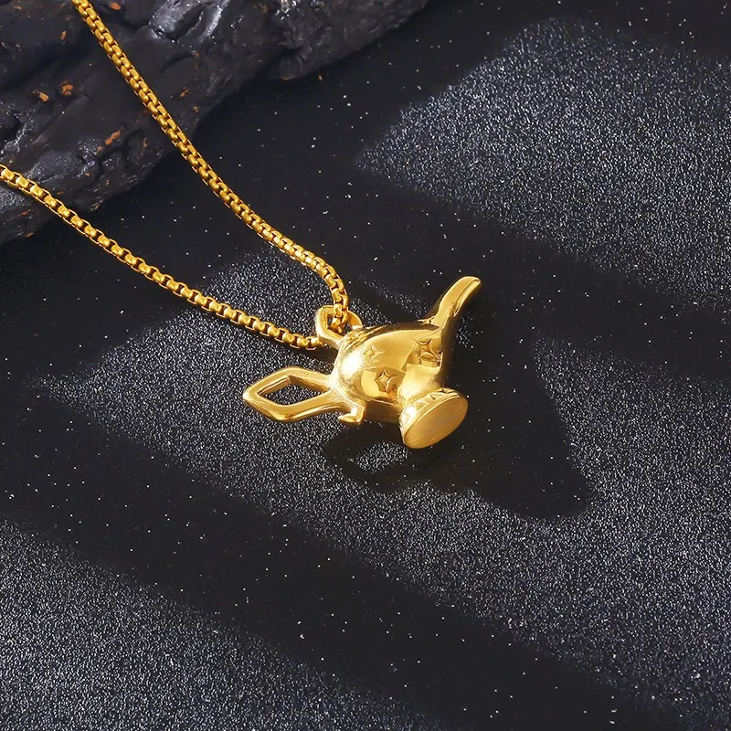 Literatur spezielle mythische Aladdin Lampe Anhänger Halskette für Frauen Männer Edelstahl einfache Charm Hals Hals Party Schmuck Geschenke – Detail 9