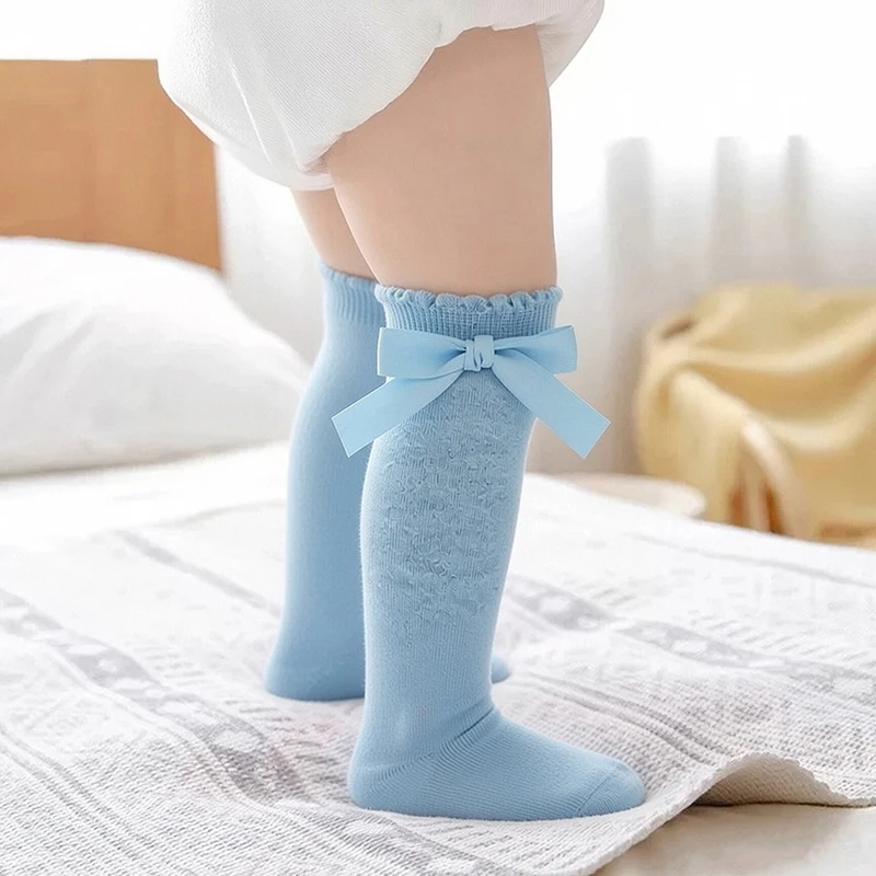 Spanish Princess Girls Knee High Socks With Bows Kids Toddlers Stockings Infant Accessories Cotton Baby Long Tube Socken 0-7Y