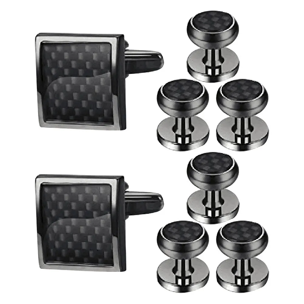 

8Pcs Cufflinks Set Black Enamel Wedding Groom Groomsmen Tuxedo Shirt Studs Formal Business Party Accessories Metal Cufflinks