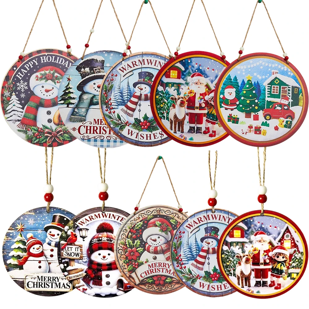 

1/2pcs Christmas Doorplate Hanging Wooden Door Sign Round Xmas Tree Decoration Front Door Welcome Sign Pendant Kerst Weihnachten
