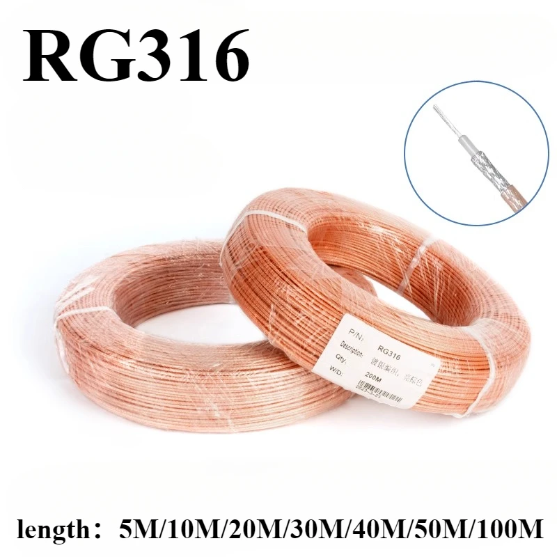 

RG316 Coaxial Cable RG-316 Antenna Low Loss Pigtail 50Ohm Thin Silver-Plated Copper RF Coax Cable For Crimp Connector 10m