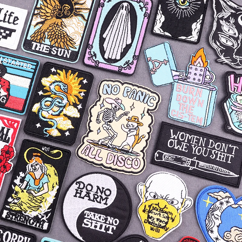 

Нашивки с вышивкой в стиле хип-хоп, панк, термоклеевые нашивки на одежде, нашивка с вышивкой карт Таро для одежды