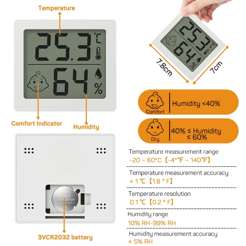 New High-precision Electronic Temperature Hygrometer Records Ultra-thin Large Screen Indoor Temperature Hygrometer