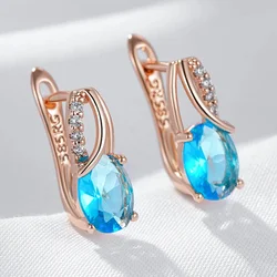 Wbmqda Fashion Blue Small Drop Earring For Women 585 Rose Gold Color High Quality Daily Jewelry