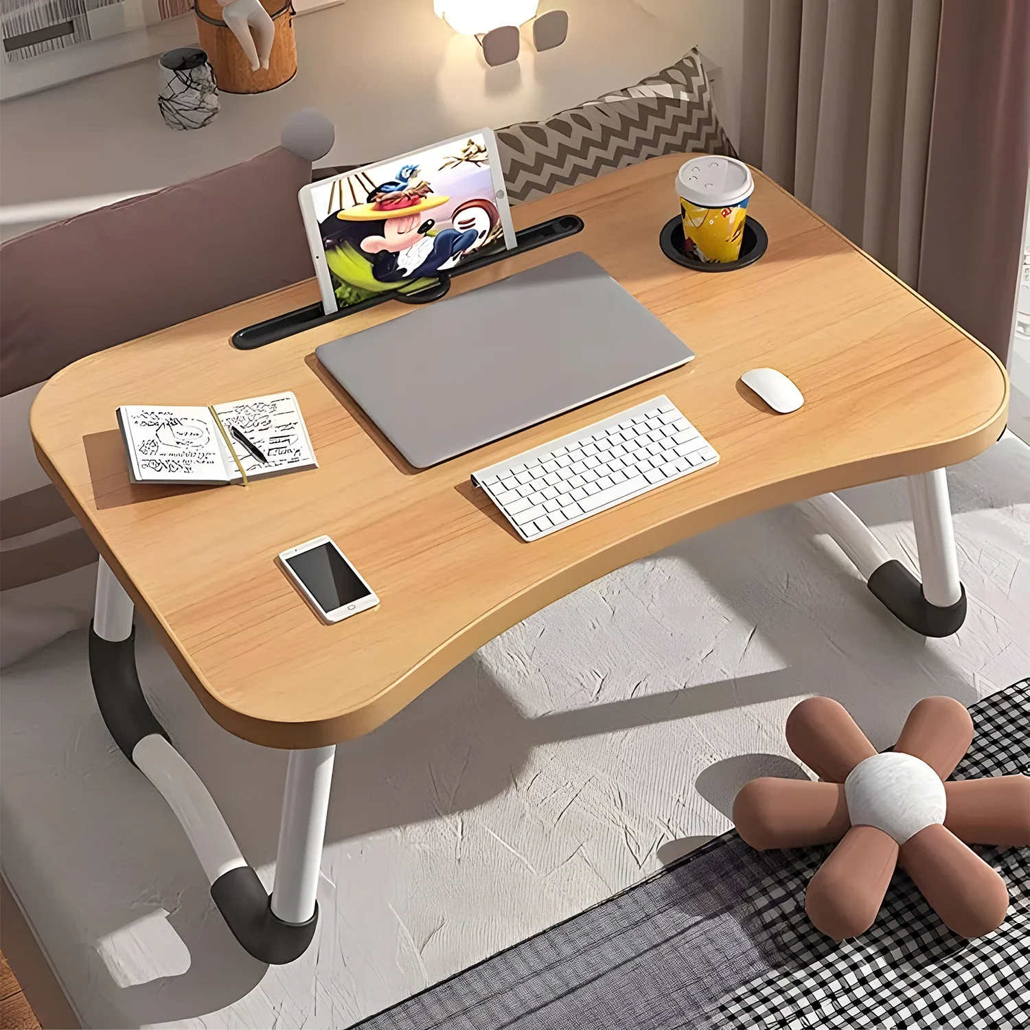 Foldable Lap Desk, 23.6 Inch Portable Wood Laptop Desk for Bed Sofa Reading Writing Eating Watching, Walnut