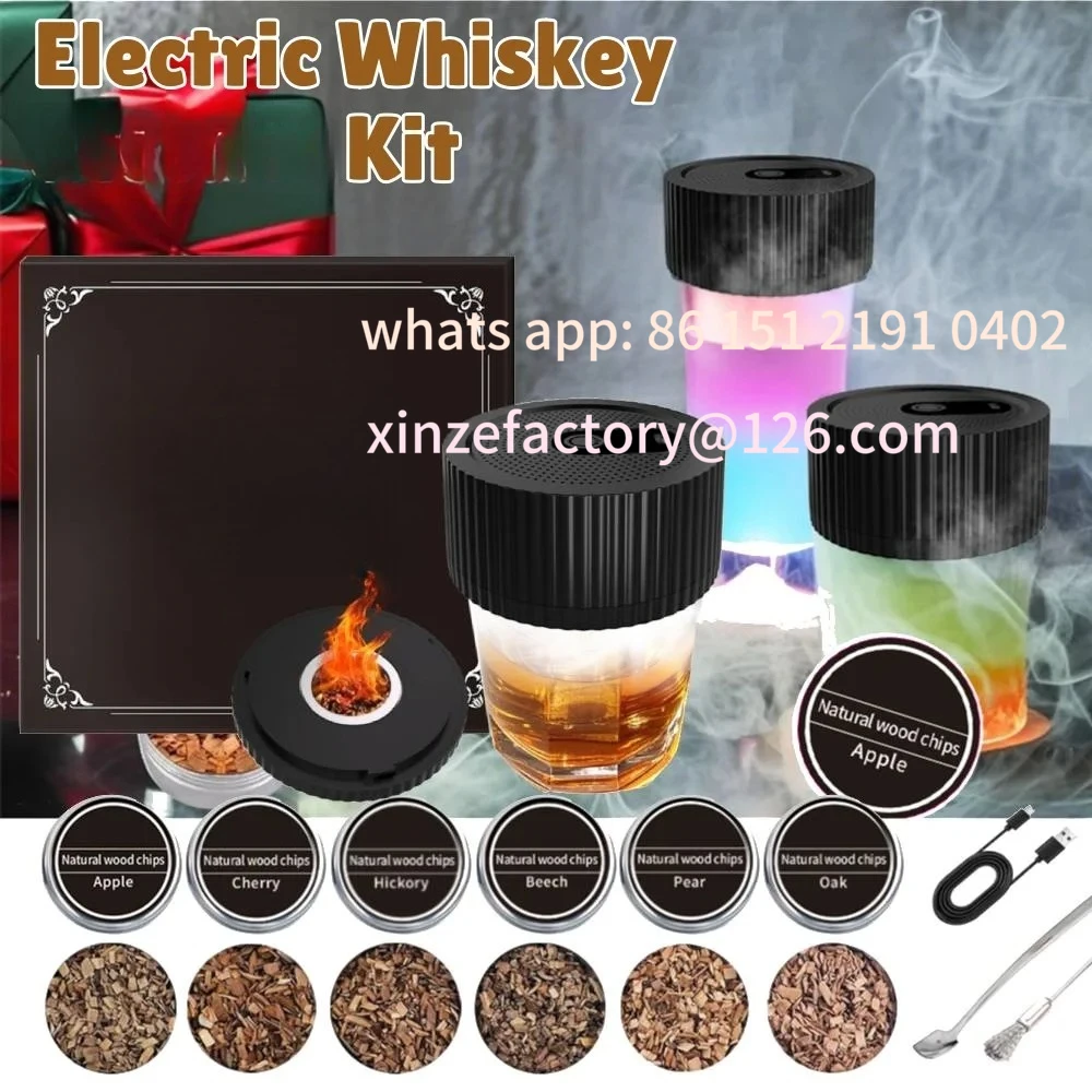 Customizable Whiskey Kit With Wood Chips Rechargeable Cocktail Kit Built In Lighter No Butane Needed