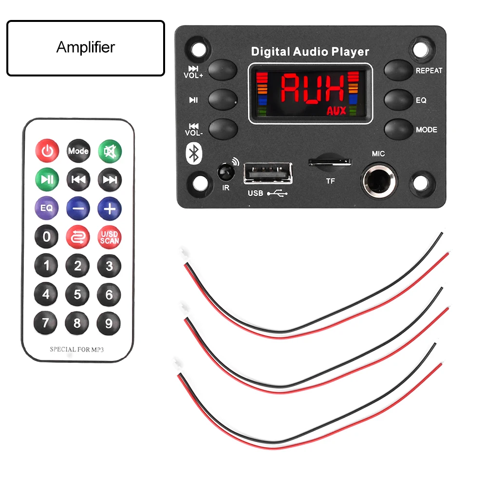 DC 12V Bluetooth 5.0 MP3 Decoder Board 2*25W Amplifier MP3 Player Support Call Recording 3.5mm USB TF FM for Module Car Speaker