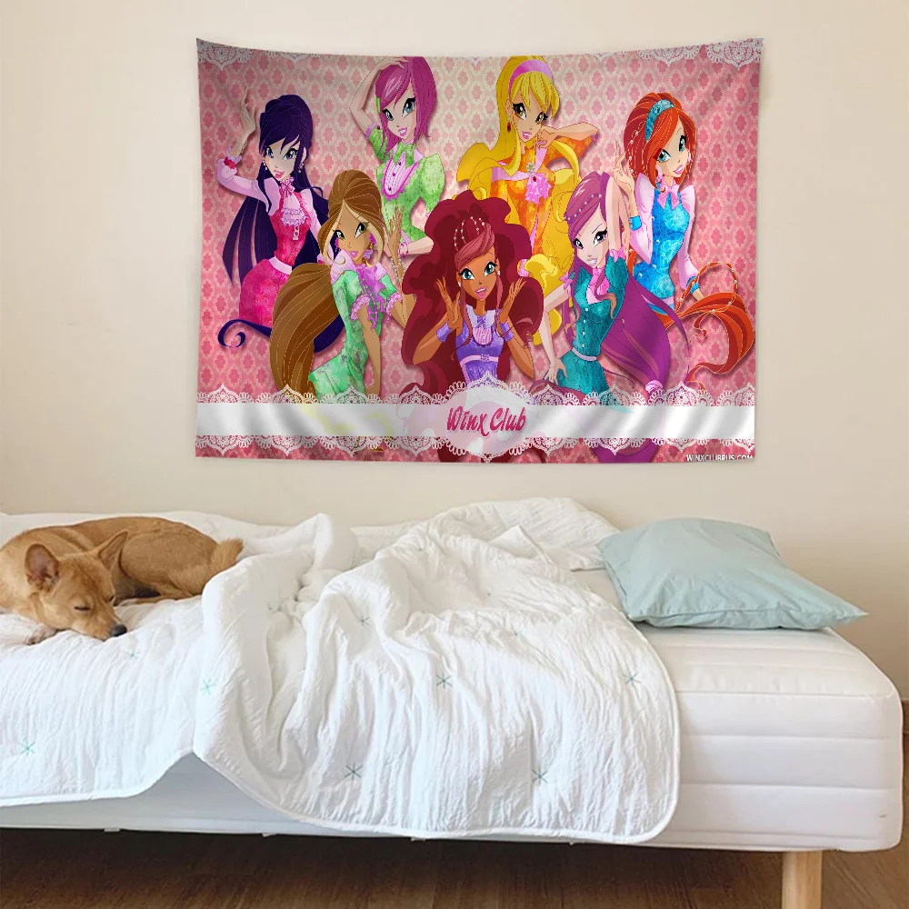 Girl winx壁掛けタペストリー、クラブチャート、ヒッピー、ボヘミアン、div占い、家の装飾