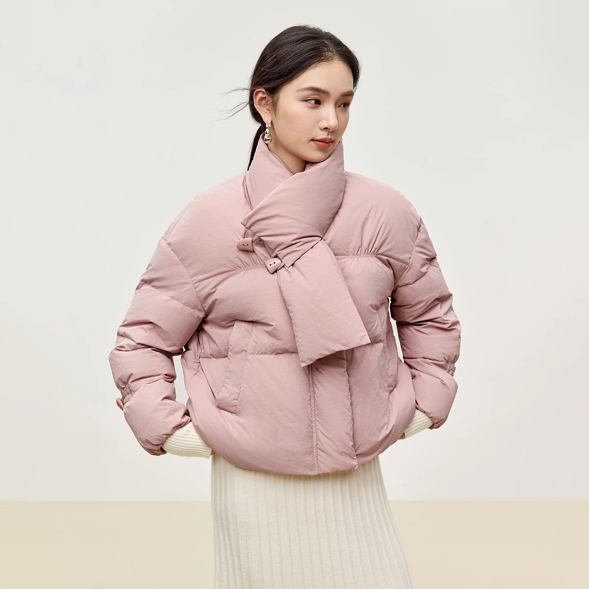 SENTUBILA الشتاء الدافئة أسفل معاطف المرأة 2025 جديد فضفاض صالح قصيرة أسفل سترة سنود طوق انخفض الكتف الملابس W44Y56084 #4