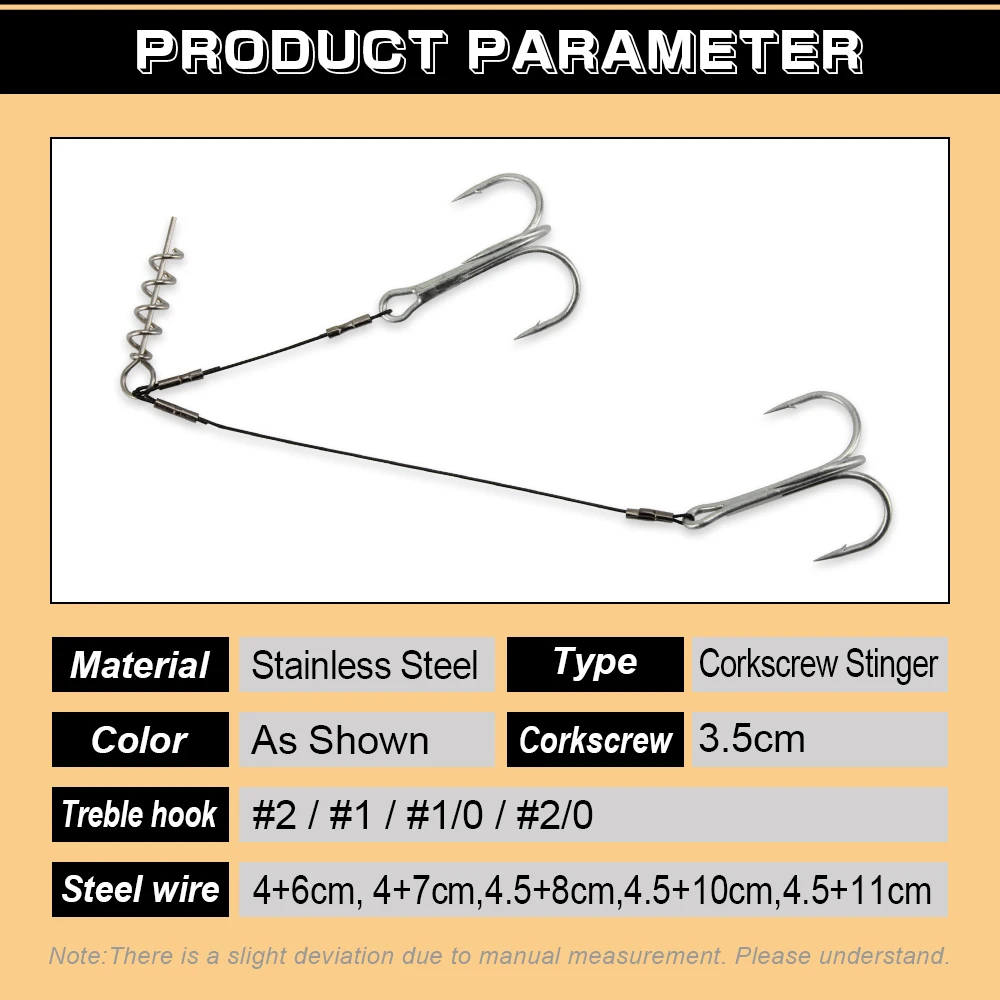Spinpoler Corkscrew Stinger Pike Rig Surfstrand Wire Treble Hooks For Big Soft Plastic Lures 3Pcs/Pack Lure Fishing Accessory